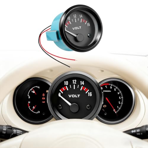 2" 52MM DC12V Car Voltage Gauge Meter, 8-16V Pointer LED Electrical Vehicle Voltmeter Gauge, Automotive Power Volt Meter Replacement, Universal for SUV Automobile Truck