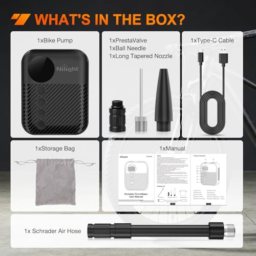 Nilight Mini Bike Pump with Gauge 150PSI Presta & Schrader Valve - color: Mini Bike Pump