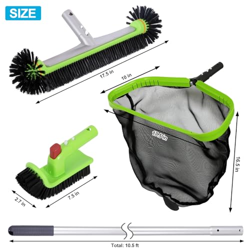 Sepetrel Pool Cleaning Kit with 10.5 FT Pole,Pool Maintenance Set - size: Aluminum Frame Rake With Pole