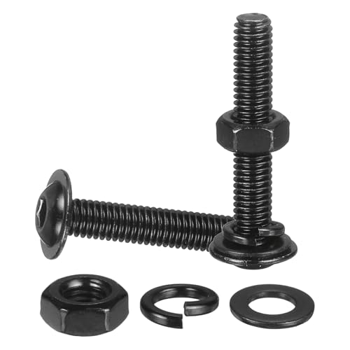 M METERXITY 10 Set M6 x 45mm Flanged Button Head Socket Cap Screws, Black 304 Stainless Steel 18-8 Hex Socket Head Screws Bolts, Nuts, Flat & Lock Washers for DIY, Furniture, Automotive - size: M6 x 45mm