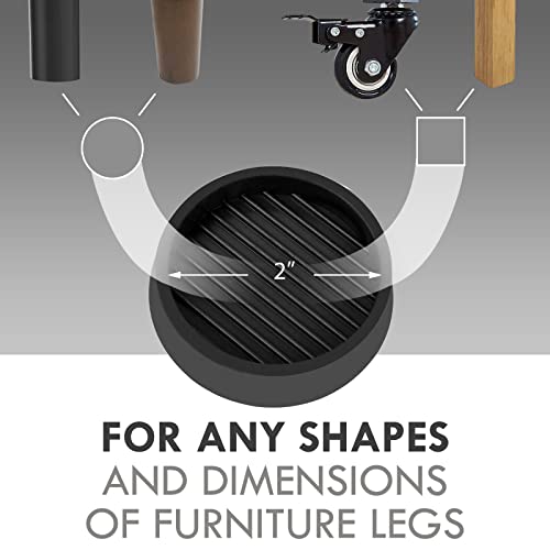 2X2 Round Rubber Caster Cups, Non Slip Furniture Pads - 12 Pack - color: Black, size: 2” 12pcs
