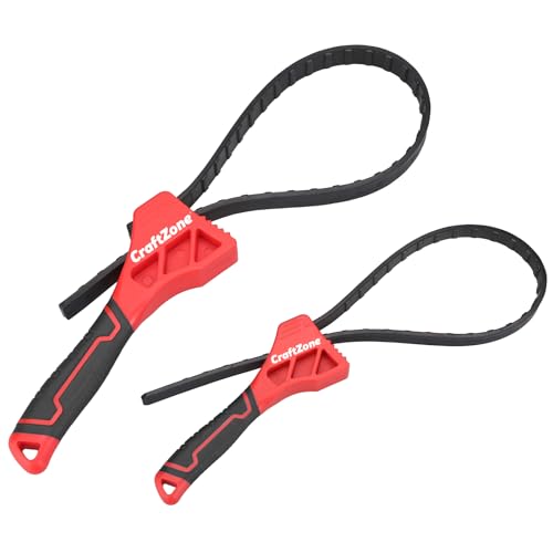 2-piece Rubber Strap Wrench Set, Adjustable Oil Filter Wrench with Anti-Slip Strap (2-piece), 4" & 6" Spanner Wrench for Plumbing, Faucet, Pipe, and Spark Plug
