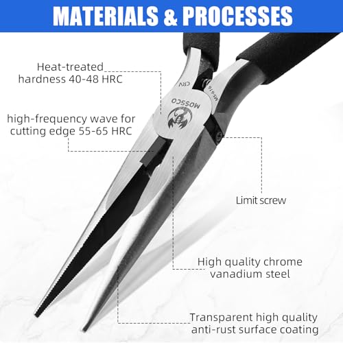 6-Inch Needle Nose Pliers with Wire Cutter, Spring-Loaded Long Nose Pliers with Serrated Jaws and Non-Slip Handles for Wire Bending, Electronics Repair, Jewelry Making and Crafts - size: 6''-1 pack