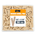 ALBO Wooden Dowel Pins 1/4 x 1-1/4 inch Fluted Wood Dowels Rods 200 Pack Hardwood Crafts Dowel Pegs - size: 1/4"- 200 Psc