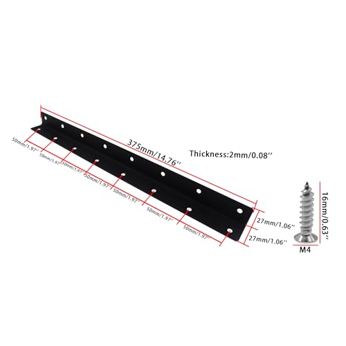 Long L Bracket,ULIFESTAR Black Corner Brace Brackets,Stainless Steel Corner Brackets,Heavy Duty Shelf Bracket,Metal Right Angle Bracket for Wood,375*27mm/14.76*1.06''2 PCS - size: 375*27mm/14.76*1.06''