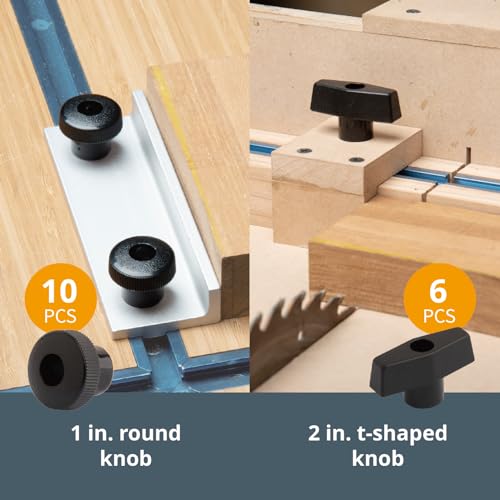 POWERTEC 71127 128 Piece Set T Track Knob Kit w/ 5 Star Knob, 1/4-20 Threaded bolts and Washers, T Track Accessories for Woodworking Jigs and Fixtures - size: Pack of 1, style: 128 pcs