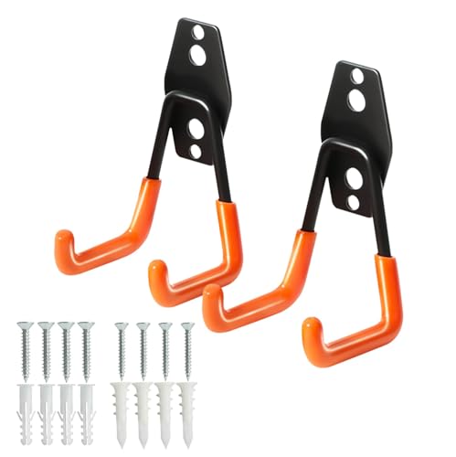2 Pack Heavy Duty Wall Hook for Hanging, Garage Tool Organizer Wall Mount, Metal Garage Storage Hooks for Ladder, Extension,Garden Tool (2.8Inch) - size: 2.8Inch