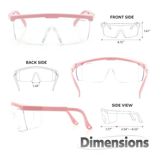 UKNOW Safety Glasses 2 Pack - Anti Fog Safety Goggles ANSI Z87.1 - Adjustable Protective Eyewear - Clear Lens Lab Goggles - color: Pink