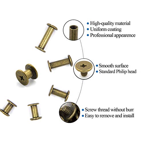75 Sets Chicago Screws Assorted Kit 5 Sizes Bronze Leather Rivets Screw Rivets Slotted Phillip Head Book Binding Posts Nail Rivet Chicago Bolts for DIY Leather Craft Bookbinding (5 x 6,10,12,15,18) - size: Bronze-6,10,12,15,18
