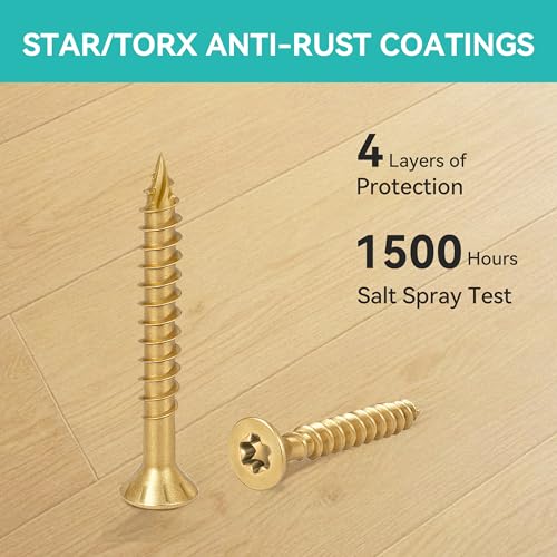 Wood Screws Yellow #4 × 1-1/4 inch Torx Star Drive Deck Screws Flat Head M3 × 30 Countersunk T10 Self Tapping Thread Cut 200pcs Carbon Steel Galvanized Very Small Size Screw(200PCS/Small Box Yellow) - color: Yellow, size: #4×1-1/4