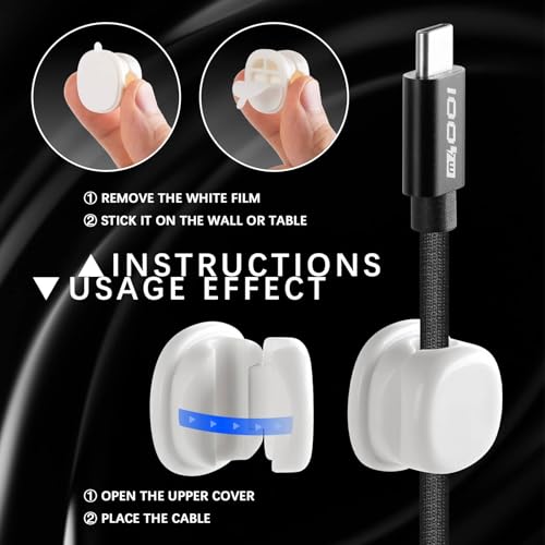 7mm Spring Cable Holder Clips, 9 Pack Desk Cord Organizer, White - color: White