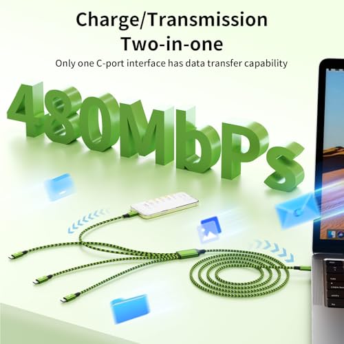 USB C Splitter Multi Charging Cable for Multiple Devices, 2Pack 5FT - color: Green&Black