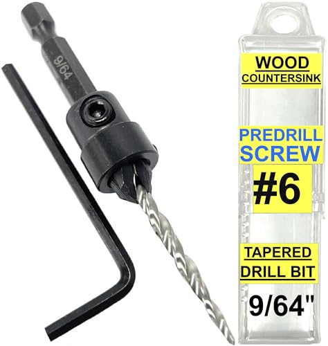 FTG USA #6 (9/64") Tapered Wood Countersink Drill Bit w/ 3/8" Collar & Case - size: #6, style: with Depth Stop