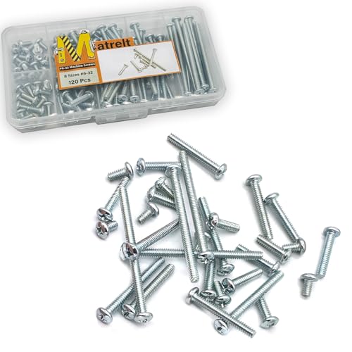 120 Pcs 8 Sizes #6-32 Machine Screws Knob Screw Cabinet Screws Electricians Screw, Carbon Steel Zinc-Plated Phillips Pan Head Machine Screws Assortment Kit - size: #6-32-8Size-120P
