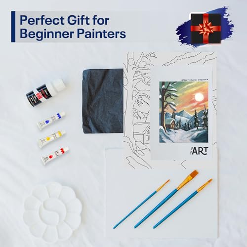 Painting4Real Acrylic Art Painting Kit with Video Tutorials - Learn to Paint Cabin in The Snow - How to Paint with Acrylic Paint Set for Adults, 9 Peices Painting Set for Beginners, Adults, Art Lovers - color: Cabin in the Snow