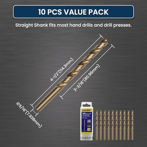 LU&MN M35 Jobber Drill Bits, 5/16", 10 Pcs - size: 5/16"