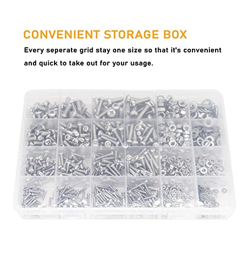 940pcs M2 M3 M4 M5 Hex Nuts Screws Bolts and Washers Assortment Kit, 304 Stainless Steel, Plain Finish, Full Thread - size: M2 M3 M4 M5 940pcs (Pan Head-304)