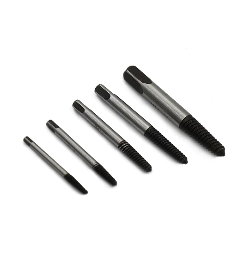 TJR® 5pcs Spiral Screw Extractor Set Sizes #1-#5 for M3-M8 - Easy Out Multi-Spline Stripped Bolt Remover