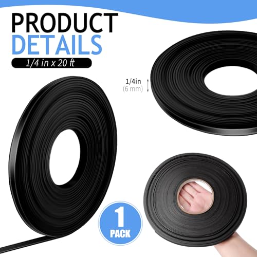 Tellegloww Black Magnetic Tape Roll Thin Strips, 1/4 in X 20 ft, 1 Pcs - size: 1/4 inch x 20 feet