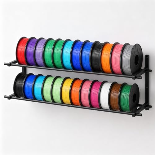 3D Printer Filament Storage Rack Wall Mount, 2 Tier Foldable Metal Shelving with Adjustable Hole Spacing for TPU ABS Nylon, 3D Printer Accessories for Studio Garage Workshop
