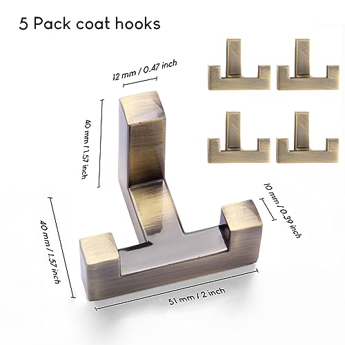 5 Pack Heavy Duty Coat Hook Wall Mount with Screw Retro Double Coat Hook Utility Hook for Coats, Scarves, Bags, Towels, Keys, Hats, Mugs (Bronze) - color: Brown