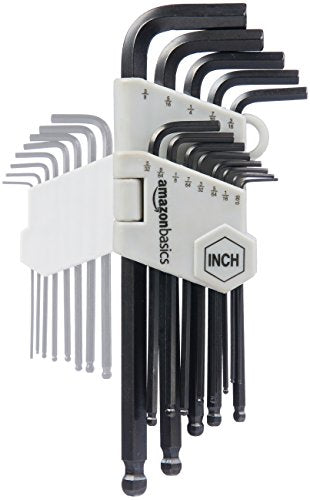 Amazon Basics Hex Key Allen Wrench, Long Arm, Ball End, Metric and Standard Sizes, Chrome Vanadium Steel, 26-Piece with Storage Case