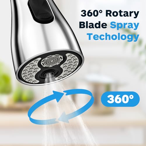 Kitchen Faucet Head Replacement 3 Modes with 12 Adapters, Pull Down Spray Head for Kitchen Faucet, Kitchen Sink Faucet Head G 1/2, Sprayer Head Replacement, Chrome - color: Chrome with 17 Adapters