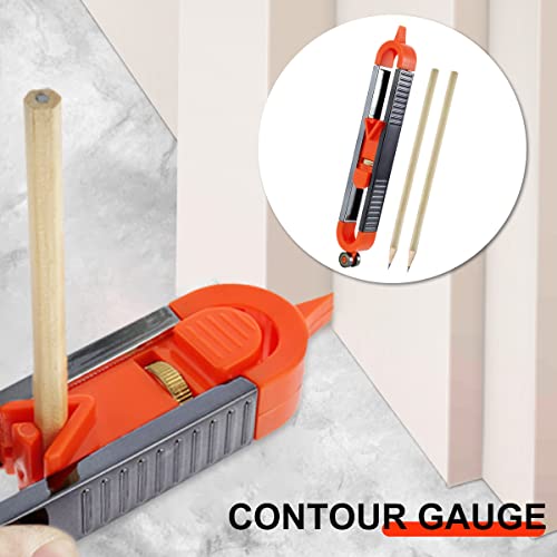 Contour Gauge Scribe Tool, Precise Profile Gauge Tool with Lock and 2 Pencils, Irregular Shape Duplicator, Woodworking Measure Ruler for DIY Handyman, Craftsman, Construction, Carpet, Tile Laying