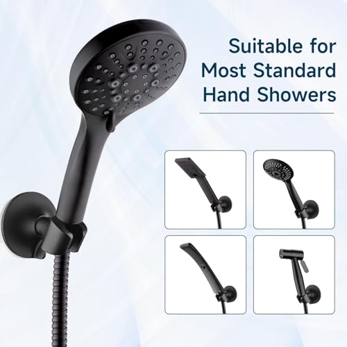BRIGHT SHOWERS Strong Adhesive Shower Head Holder with Dual Angle Adjustable, Wall Mounted Handheld Shower Bracket, Easy Installation, Screw Mounting Options, Matte Black - color: Matte Black, style: Adhesive & Screw - 2 Angles
