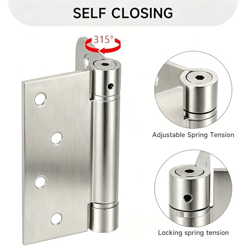 4" Self Closing Door Hinges 2 Pack, 304 Stainless Steel Adjustable Tension - style: S hole - Square&Round