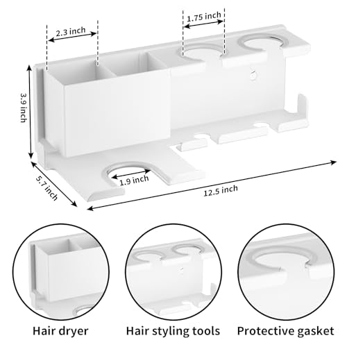 YSD Hair Dryer Holder Wall Mounted Metal 4 in 1 Hair Tools Organizer - color: White, size: Standard