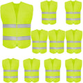 DUSKCOVE 10 Pack High Visibility Safety Vest for Traffic Work, Running, Surveyor and Security Guard - Construction Vest with 2 Reflective Strips, Made from Breathable and Neon Yellow Mesh Fabric - color: Neon Yellow