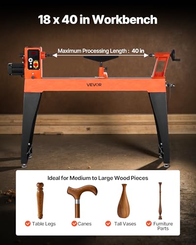VEVOR 2 HP Wood Lathe, 18 x 40 Inches, 150–3200 RPM Variable Speed, Brushless DC Motor, Cast Iron Body, Tool Rest - size: 16" x 40"-2 HP