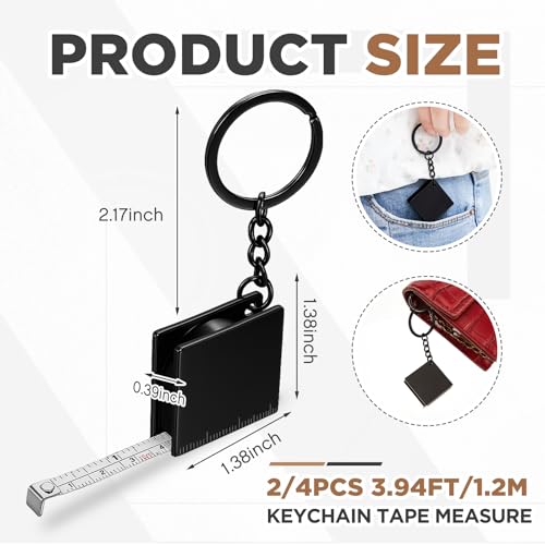 Quelay 2 Pcs Mini Tape Measure Keychain,Small Measuring Tape, Black - color: Black