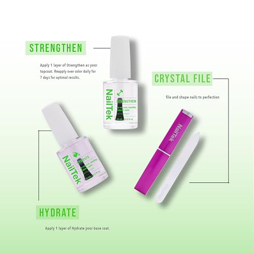 Nail Tek Nutrition Kit – Nail Strengthener and Growth Polish Treatment with Mini Crystal File, Nail-Repair for Damaged Nails, 2 x 0.5 fl oz - color: Green