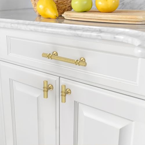 Asidrama 10 Pack 3.75 Inch(96mm) Knurled Brushed Gold Kitchen Cabinet Handles, Cabinet Pulls Kitchen Cabinet Hardware Cupboard Handles Drawer Pulls - color: Brushed Gold, size: 3.75" Hole Center, style: 10 Pack