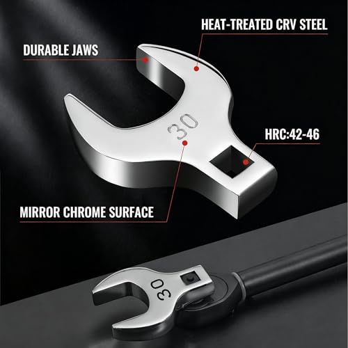 1/2'' Full Polish Drive Jumbo Crowfoot Wrench, Open End Wrench, Metric, 30mm, CR-V Steel, Tools for Mechanics Maintenance or Repairs, Access Fasteners in Tight Spaces Work Hard-To-Reach Areas - size: METRIC-30mm