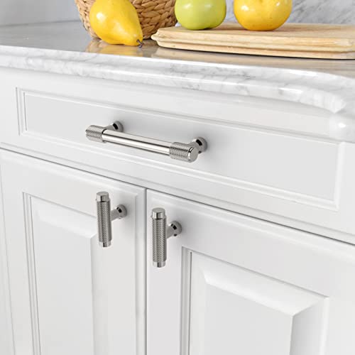 Amerdeco 10 Pack Brushed Satin Nickel Knurled Cabinet Pulls 3 Inch(76mm) Hole Center Kitchen Cabinet Handles Drawer Pulls Cabinet Hardware ZH0034 - color: Brushed Satin Nickel, size: 3"/76MM Hole Center