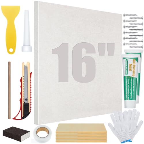 22 Pcs Drywall Repair Kit with 16x16x1/2" Drywall Repair Panel, Hole Patch Kit with Wall Patching Paste, Sanding Block, Putty Knives, to Fill Large Holes for Home Wall Surface Ceiling - size: 16 x16 x1/2 Inch
