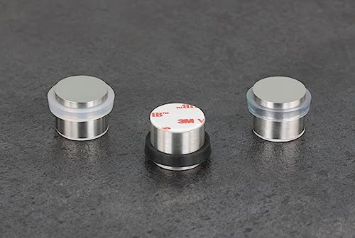 EVI Herrajes | Adhesive Door Stopper - Solid Stainless Steel - Black Rubber Protector - W=0.94 x H=0.79 Inch Door Stop - color: Stainless Steel - Black Rubber