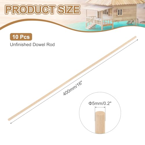 MECCANIXITY Wooden Dowel Rods,(5mm) 1/4 x 16 Inch Round Wooden Rod Unfinished Solid Wood Sticks Crafts Wand for Arts Decoration, Craft and DIY Projects Wand,Pack of 10 - size: (5mm)1/4 x 16 Inch