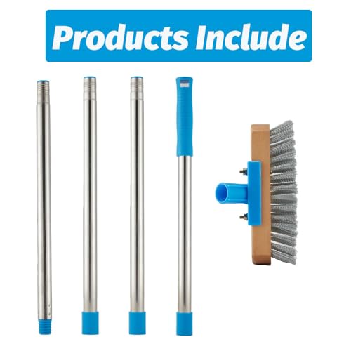YONILL Stainless Steel Deck Scrub Brush with 60" Long Handle for Concrete - color: Blue