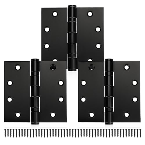3 Pack Black Door Hinges 4.5 x 4.5 Inches, Heavy Duty Stainless Steel Ball Bearing Hinges with Screws, Square Corner, Smooth and Quiet - size: 4.5x4.5inch - 3 Pack