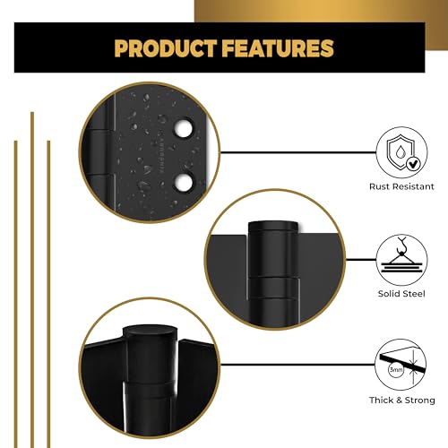 Door Hinge Ball Bearing 4 x 4 Inches Solid 304 Steel Durable Heavy Duty Machined NRP Architectural Grade Mortise Hinges - Set of 2 Matte Black Door Hinges (Flat Black)