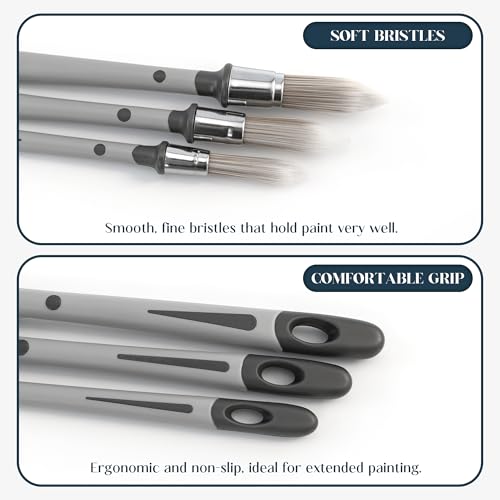 BlingKingdom 3pcs Paint Brushes for Trim, Painting Edger, 0.35/0.47/0.6 in