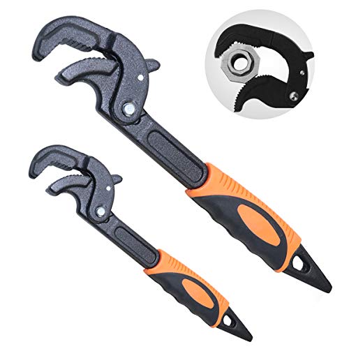 2 Pack Adjustable Wrench Quick Multi-function Self-Adjusting Spanner Power Grip Pipe Wrench 0.6”-2.4”/14mm-60mm
