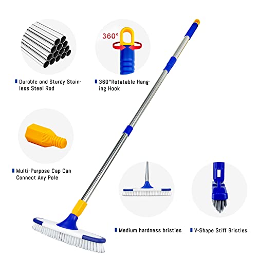 ITTAR Grout & Scrub Brush Combo, Floor Scrubber with Long Handle, Multi-Purpose Stiff Bristles Cleaning Brush Set for Tile, Grout, Deck, Kitchen, Shower Floor (2 Pcs) - color: White & Blue Head