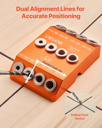 VEVOR Drill Guide, 30/45/ 90 Degree Angle 4 Sizes Portable Precision Drilling Guide Jig, for Drilling Angled or Horizontal Holes, Aluminum Alloy, for Deck Cable Railing Wood Post Stair Handrail - size: Pro, style: Drill Guide