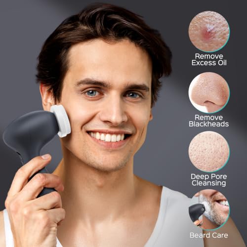 COSLUS Facial Cleansing Brush Face Scrubber, 2-in-1 Rotating Design - color: Light Grey