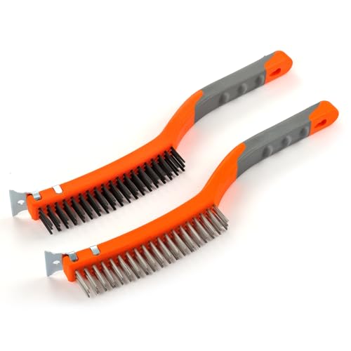 MAXMAN Wire Brush Set 2Pcs, 14" Stainless/Carbon Steel, Rust &Paint Remover